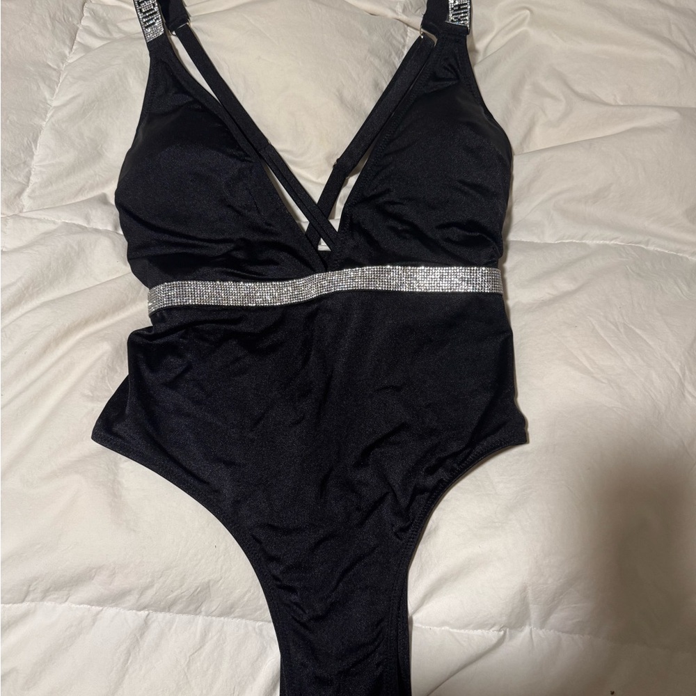 Victoria's Secret Black Bandeau swimming suit with Crystal Waistband